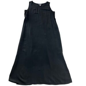 Simply Silk Black Sleeveless Silk Maxi Dress Flowy Minimalist Lagenlook XL
